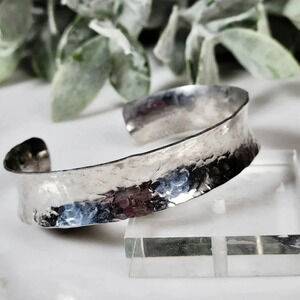 Sterling Silver Cuff Bracelet Marked KN Hammered Concave Soutwestern Lig…